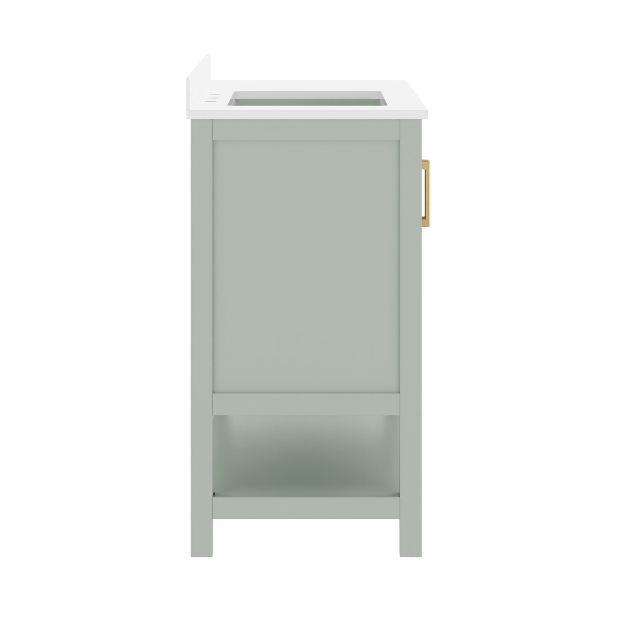 Sage Frame/Gold Hardware,42" |#| 42" Bathroom Vanity with Sink, Open Storage, and Storage Drawers in White