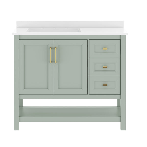White,36" |#| 36 Inch Bathroom Vanity with Sink, Open Storage, and Storage Drawers in White