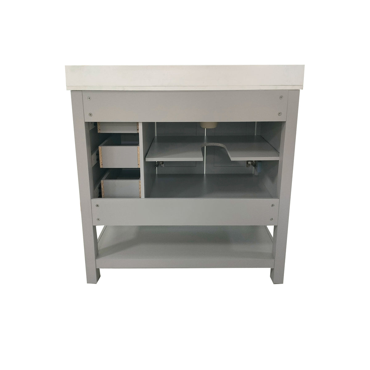 Gray,36" |#| 36 Inch Bathroom Vanity with Sink, Open Storage, and Storage Drawers in Gray