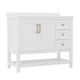 White Frame/Gold Hardware,42" |#| 42 Inch Bathroom Vanity with Sink, Open Storage, and Storage Drawers in Wht/Gold