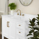 White Frame/Gold Hardware,42" |#| 42 Inch Bathroom Vanity with Sink, Open Storage, and Storage Drawers in Wht/Gold