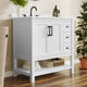 White Frame/Black Hardware,36" |#| 36" Bathroom Vanity with Sink, Open Storage, and Storage Drawers in White