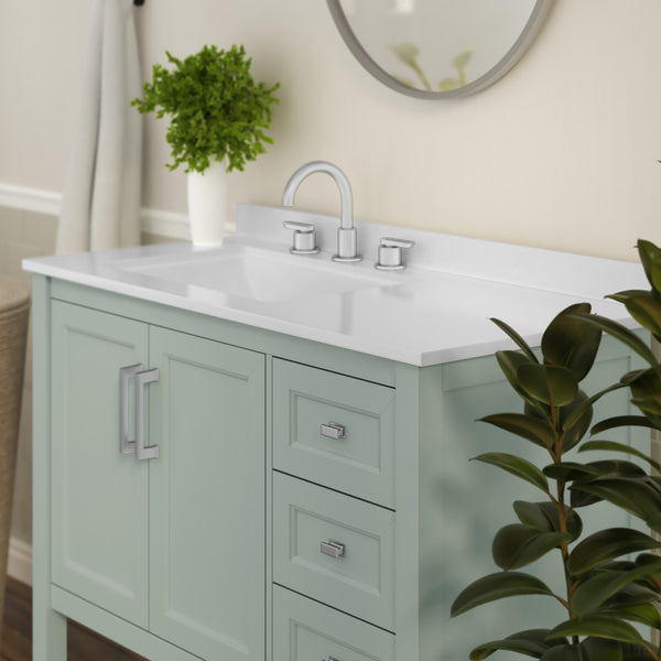 Sage Frame/Nickel Hardware,42" |#| 42 Inch Bathroom Vanity with Sink, Open Storage, and Storage Drawers in Sage