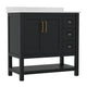 Black Frame/Gold Hardware,36" |#| 36 Inch Bathroom Vanity with Sink, Open Storage, and Storage Drawers in Blk/Gold