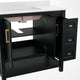 Black Frame/Gold Hardware,36" |#| 36 Inch Bathroom Vanity with Sink, Open Storage, and Storage Drawers in Blk/Gold