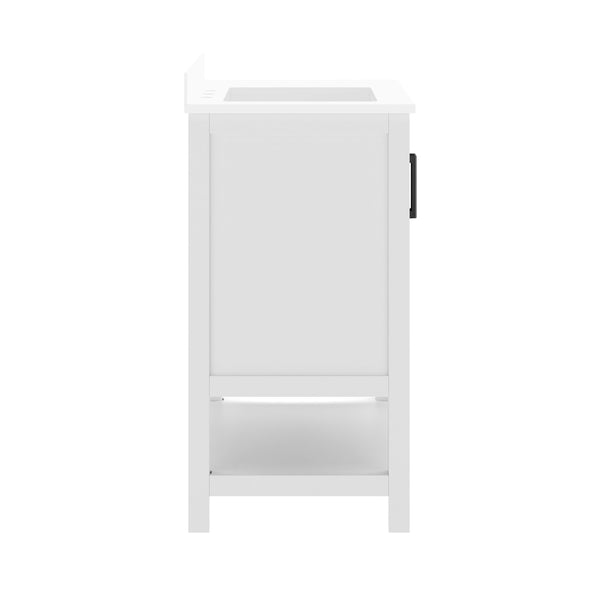 Black Frame/Black Hardware,42" |#| 42" Bathroom Vanity with Sink, Open Storage, and Storage Drawers in Black