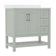 Sage Frame/Nickel Hardware,36" |#| 36 Inch Bathroom Vanity with Sink, Open Storage, and Storage Drawers in Sage
