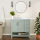 Sage Frame/Nickel Hardware,36" |#| 36 Inch Bathroom Vanity with Sink, Open Storage, and Storage Drawers in Sage
