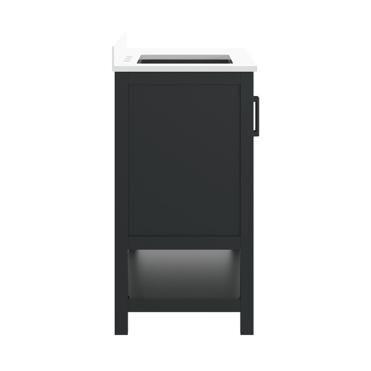 Black Frame/Black Hardware,42" |#| 42" Bathroom Vanity with Sink, Open Storage, and Storage Drawers in Black