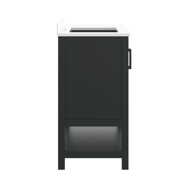 Black Frame/Black Hardware,42" |#| 42" Bathroom Vanity with Sink, Open Storage, and Storage Drawers in Black