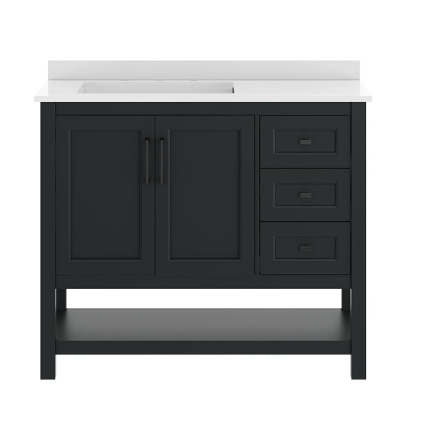 Gray Frame/Black Hardware,42" |#| 42" Bathroom Vanity with Sink, Open Storage, and Storage Drawers in Gray