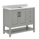 Gray Frame/Black Hardware,42" |#| 42" Bathroom Vanity with Sink, Open Storage, and Storage Drawers in Gray