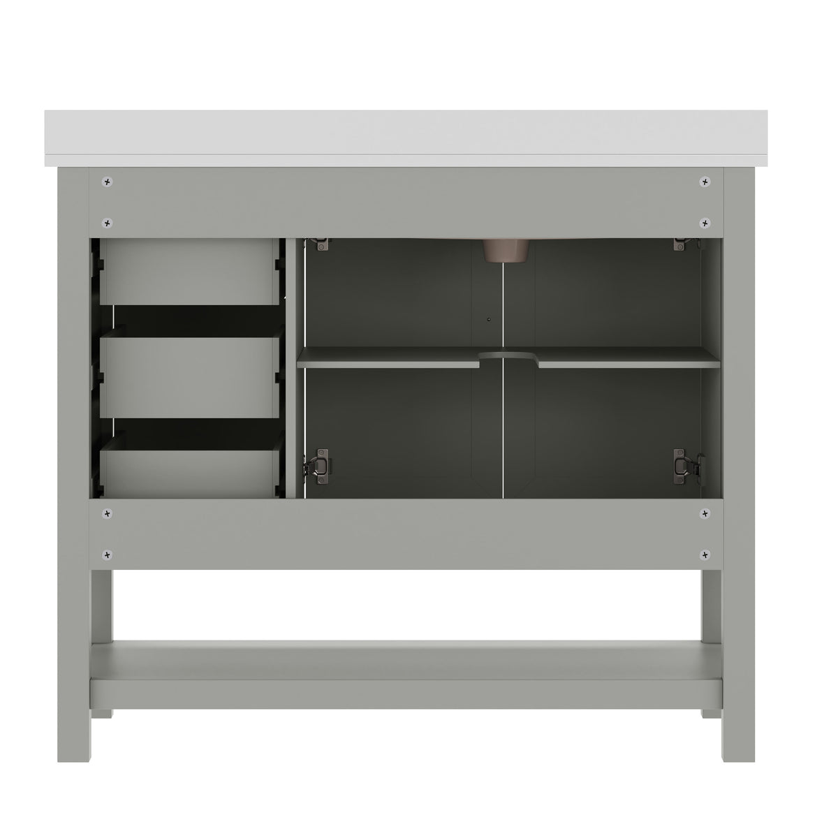 Gray Frame/Black Hardware,42" |#| 42" Bathroom Vanity with Sink, Open Storage, and Storage Drawers in Gray