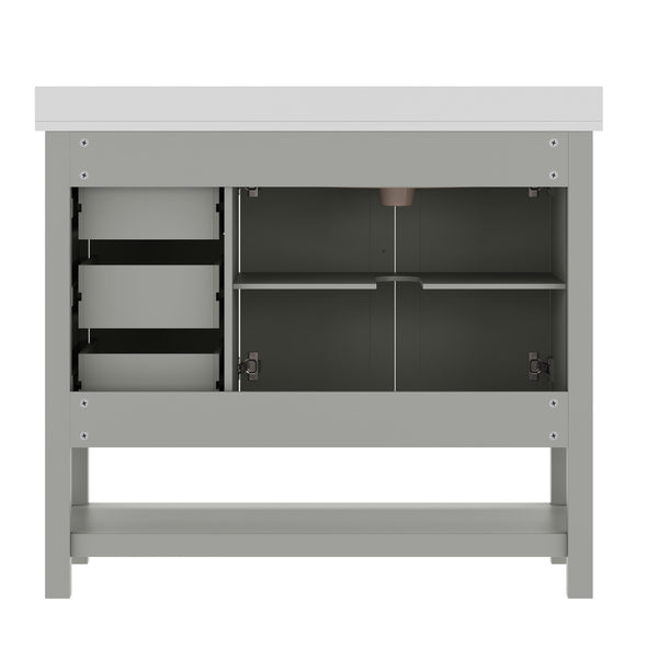 Gray Frame/Black Hardware,42" |#| 42" Bathroom Vanity with Sink, Open Storage, and Storage Drawers in Gray