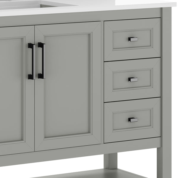 Gray Frame/Black Hardware,42" |#| 42" Bathroom Vanity with Sink, Open Storage, and Storage Drawers in Gray