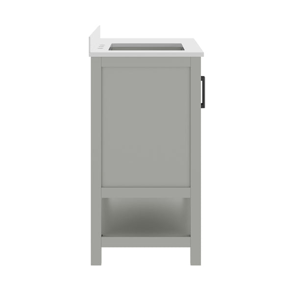 White Frame/Black Hardware,42" |#| 42" Bathroom Vanity with Sink, Open Storage, and Storage Drawers in White