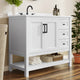 White Frame/Black Hardware,42" |#| 42" Bathroom Vanity with Sink, Open Storage, and Storage Drawers in White