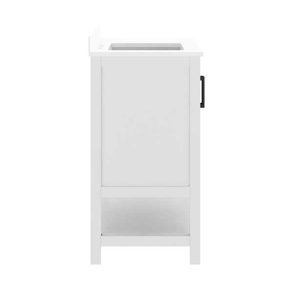 Black Frame/Black Hardware,36" |#| 36" Bathroom Vanity with Sink, Open Storage, and Storage Drawers in Black