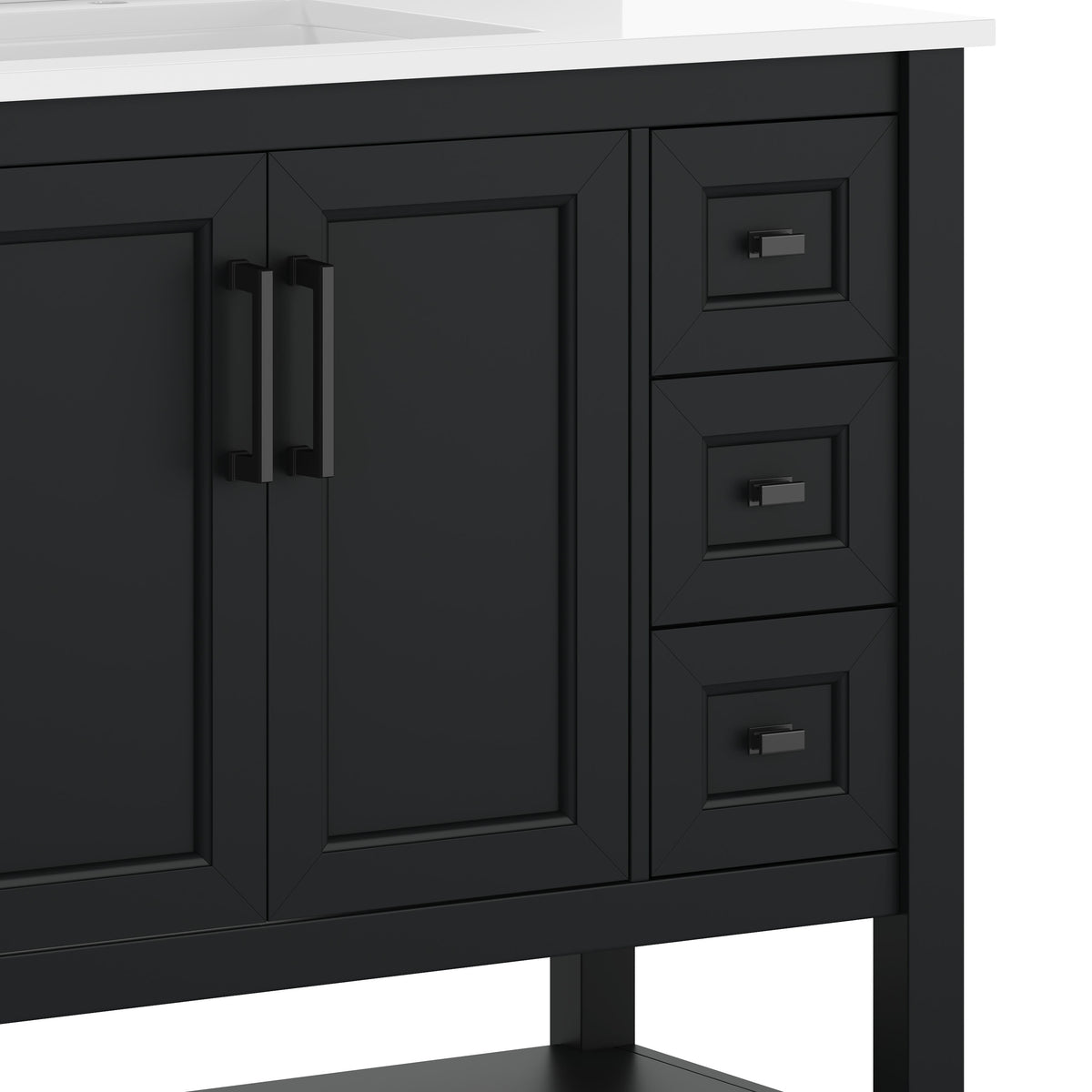 Black Frame/Black Hardware,36" |#| 36" Bathroom Vanity with Sink, Open Storage, and Storage Drawers in Black