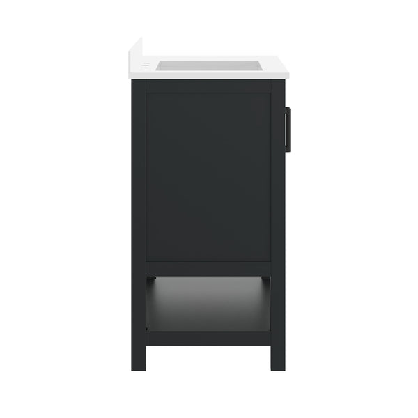 Black Frame/Black Hardware,36" |#| 36" Bathroom Vanity with Sink, Open Storage, and Storage Drawers in Black