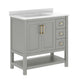 Gray Frame/Gold Hardware,36" |#| 36" Bathroom Vanity with Sink, Open Storage, and Storage Drawers in Gray
