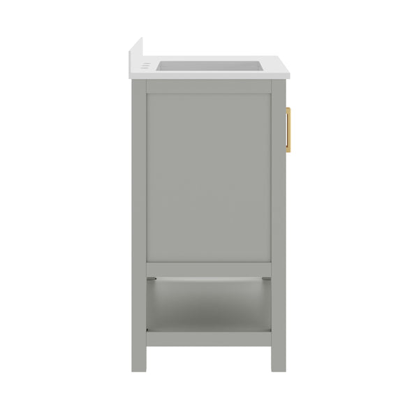 Gray Frame/Gold Hardware,36" |#| 36" Bathroom Vanity with Sink, Open Storage, and Storage Drawers in Gray