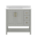Gray Frame/Gold Hardware,36" |#| 36" Bathroom Vanity with Sink, Open Storage, and Storage Drawers in Gray
