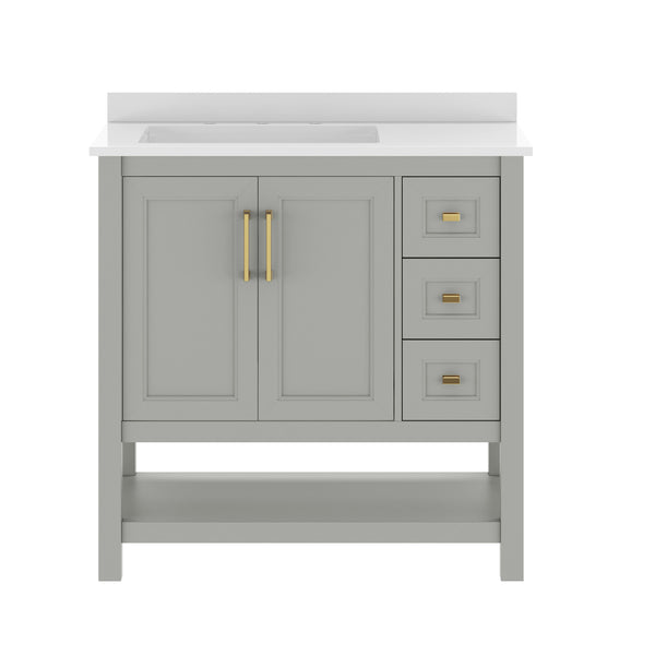 Black Frame/Gold Hardware,42" |#| 42" Bathroom Vanity with Sink, Open Storage, and Storage Drawers in Black