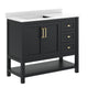Black Frame/Gold Hardware,42" |#| 42" Bathroom Vanity with Sink, Open Storage, and Storage Drawers in Black