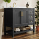 Black Frame/Gold Hardware,42" |#| 42" Bathroom Vanity with Sink, Open Storage, and Storage Drawers in Black