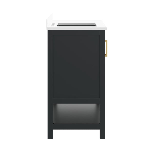 Black Frame/Gold Hardware,42" |#| 42" Bathroom Vanity with Sink, Open Storage, and Storage Drawers in Black