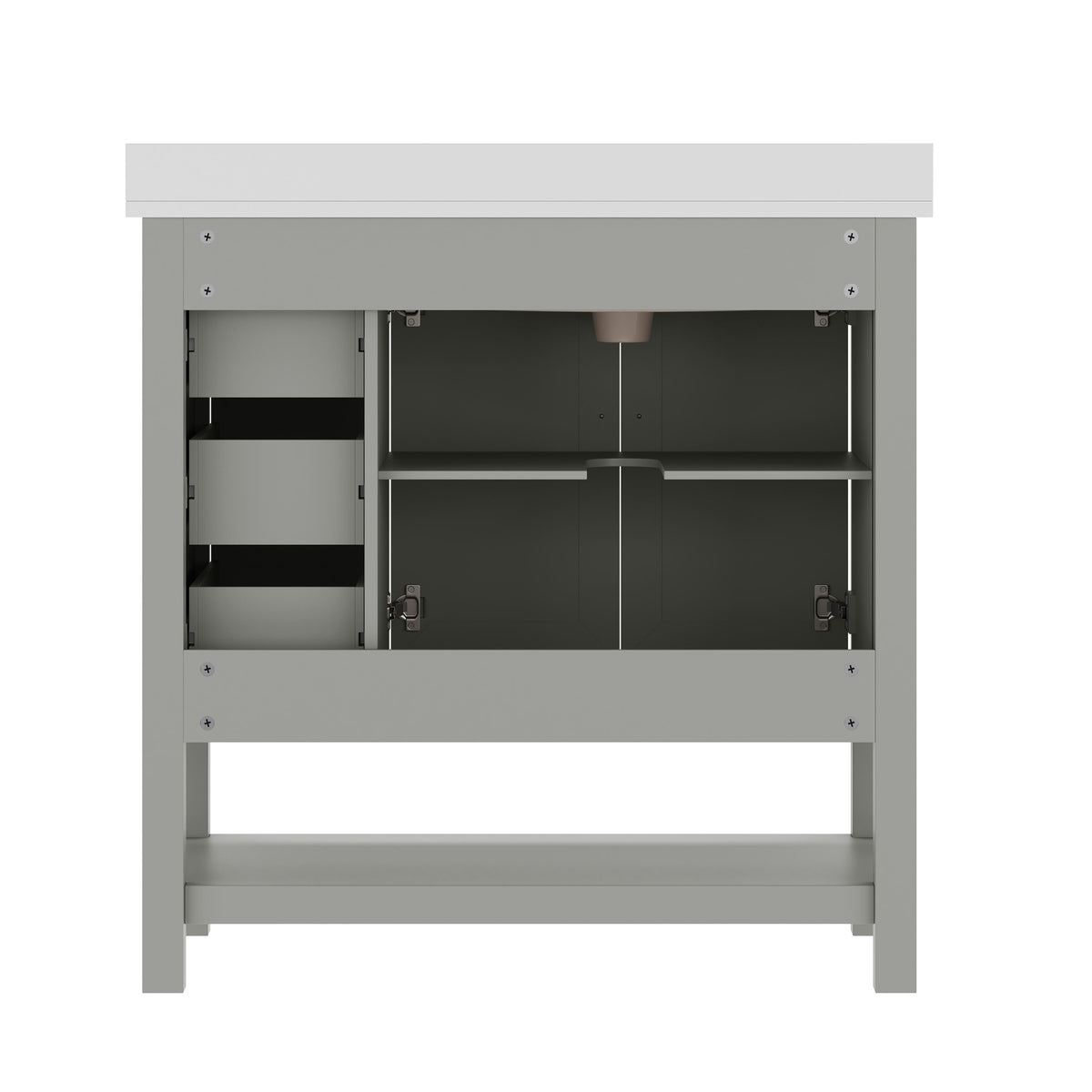 Gray Frame/Black Hardware,36" |#| 36" Bathroom Vanity with Sink, Open Storage, and Storage Drawers in Gray