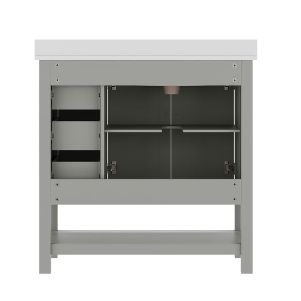 Gray Frame/Black Hardware,36" |#| 36" Bathroom Vanity with Sink, Open Storage, and Storage Drawers in Gray