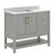 Gray Frame/Gold Hardware,42" |#| 42" Bathroom Vanity with Sink, Open Storage, and Storage Drawers in Gray