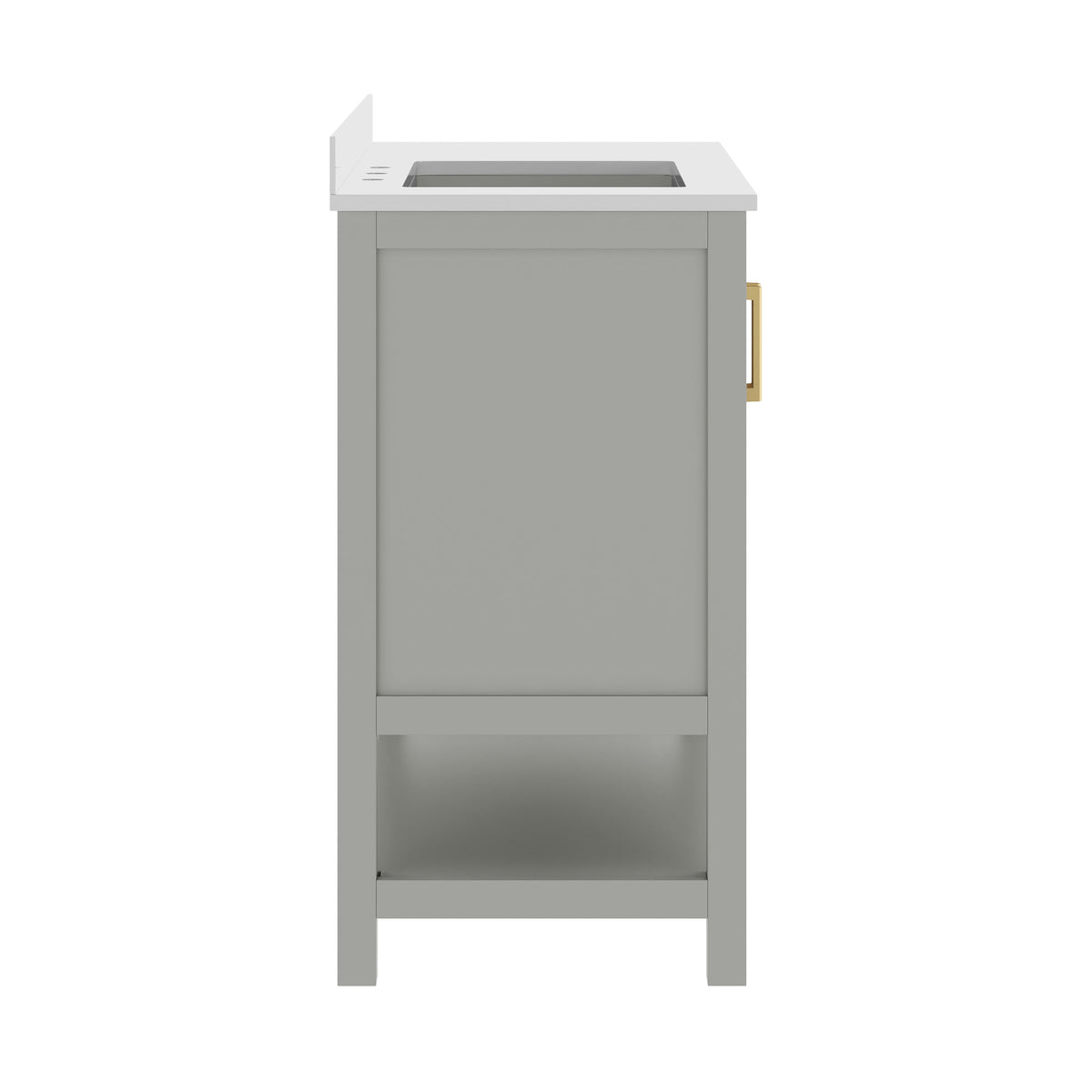 Gray Frame/Gold Hardware,42" |#| 42" Bathroom Vanity with Sink, Open Storage, and Storage Drawers in Gray