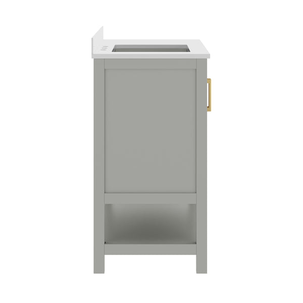 Gray Frame/Gold Hardware,42" |#| 42" Bathroom Vanity with Sink, Open Storage, and Storage Drawers in Gray