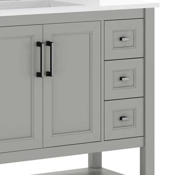 Gray Frame/Black Hardware,36" |#| 36" Bathroom Vanity with Sink, Open Storage, and Storage Drawers in Gray