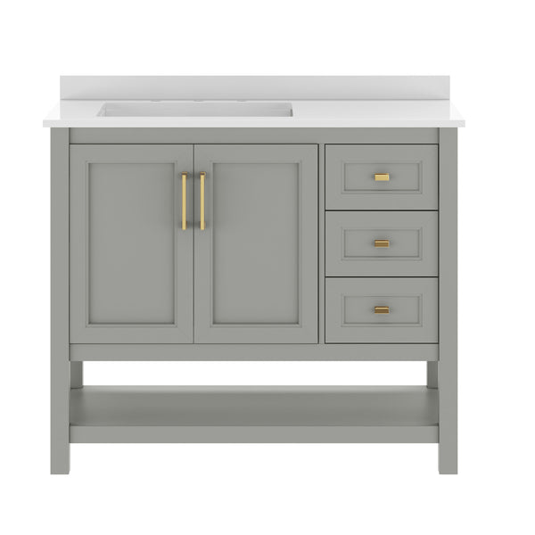 Sage Frame/Gold Hardware,36" |#| 36" Bathroom Vanity with Sink, Open Storage, and Storage Drawers in Sage