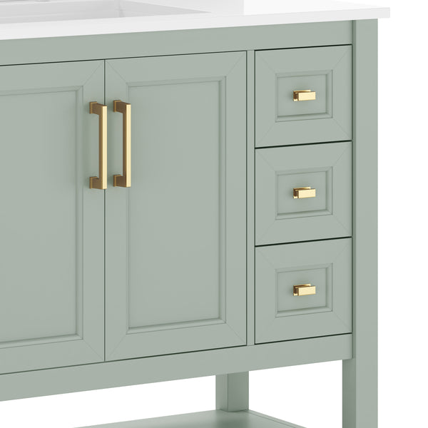 Sage Frame/Gold Hardware,36" |#| 36" Bathroom Vanity with Sink, Open Storage, and Storage Drawers in Sage
