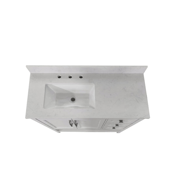 White,42" |#| 42 Inch Bathroom Vanity with Sink, Open Storage, and Storage Drawers in White