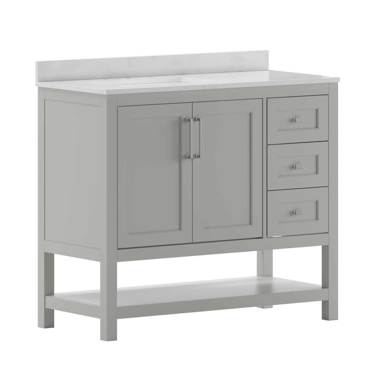 Gray,42" |#| 42 Inch Bathroom Vanity with Sink, Open Storage, and Storage Drawers in Gray