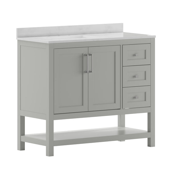 Gray,42" |#| 42 Inch Bathroom Vanity with Sink, Open Storage, and Storage Drawers in Gray