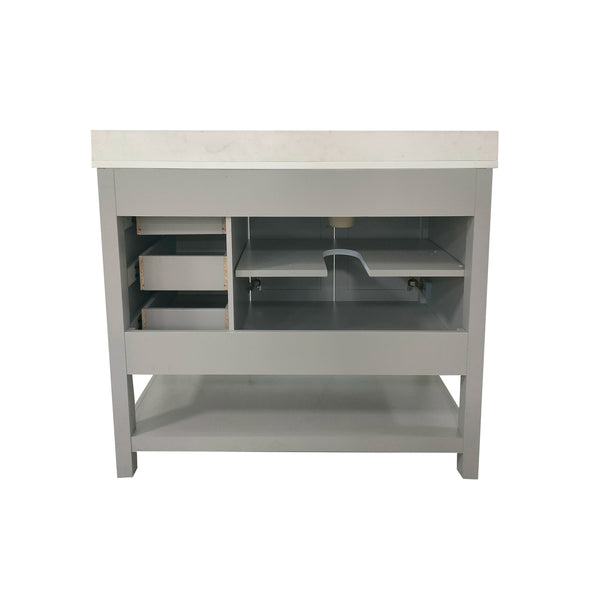 Gray,42" |#| 42 Inch Bathroom Vanity with Sink, Open Storage, and Storage Drawers in Gray