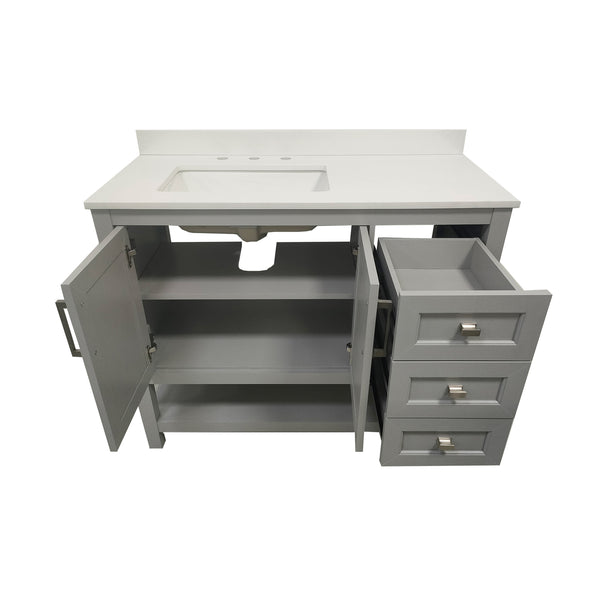 Gray,42" |#| 42 Inch Bathroom Vanity with Sink, Open Storage, and Storage Drawers in Gray