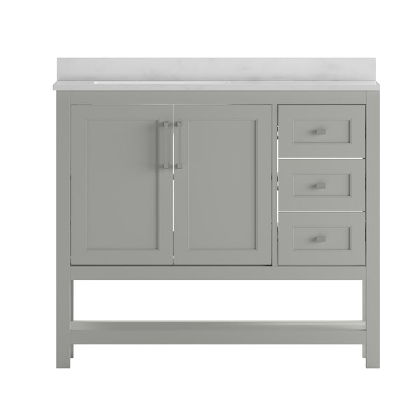 Gray,42" |#| 42 Inch Bathroom Vanity with Sink, Open Storage, and Storage Drawers in Gray