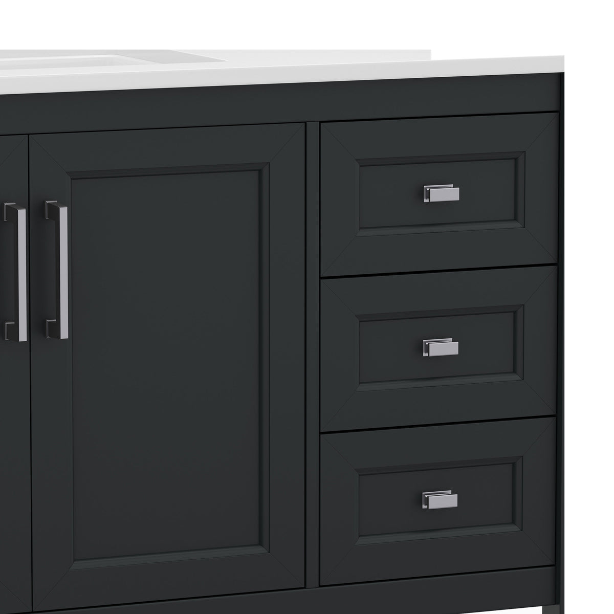 Black Frame/Nickel Hardware,42" |#| 42 Inch Bathroom Vanity with Sink, Open Storage, and Storage Drawers in Black