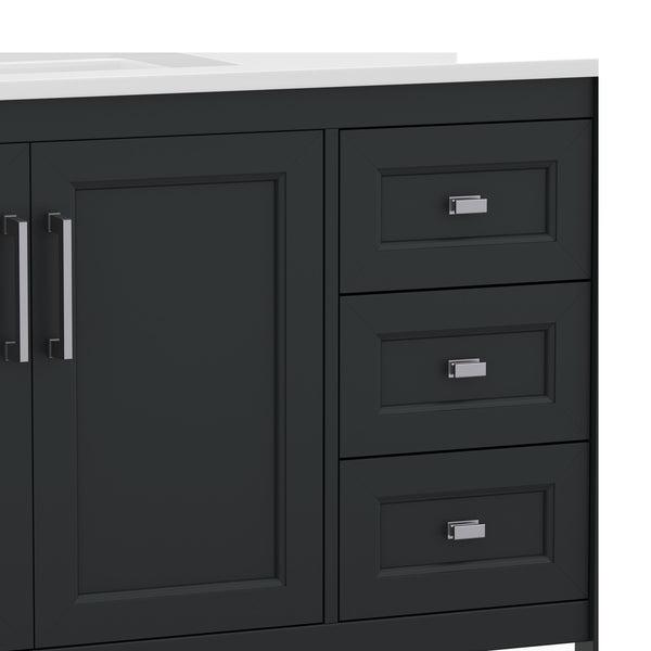 Black Frame/Nickel Hardware,42" |#| 42 Inch Bathroom Vanity with Sink, Open Storage, and Storage Drawers in Black