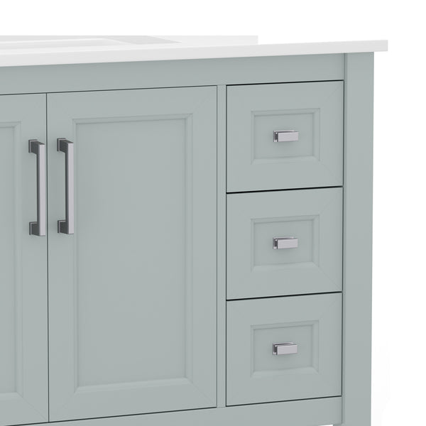 Sage Frame/Nickel Hardware,36" |#| 36 Inch Bathroom Vanity with Sink, Open Storage, and Storage Drawers in Sage