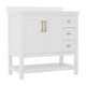 White Frame/Gold Hardware,36" |#| 36 Inch Bathroom Vanity with Sink, Open Storage, and Storage Drawers in Wht/Gold