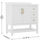 White Frame/Gold Hardware,36" |#| 36 Inch Bathroom Vanity with Sink, Open Storage, and Storage Drawers in Wht/Gold